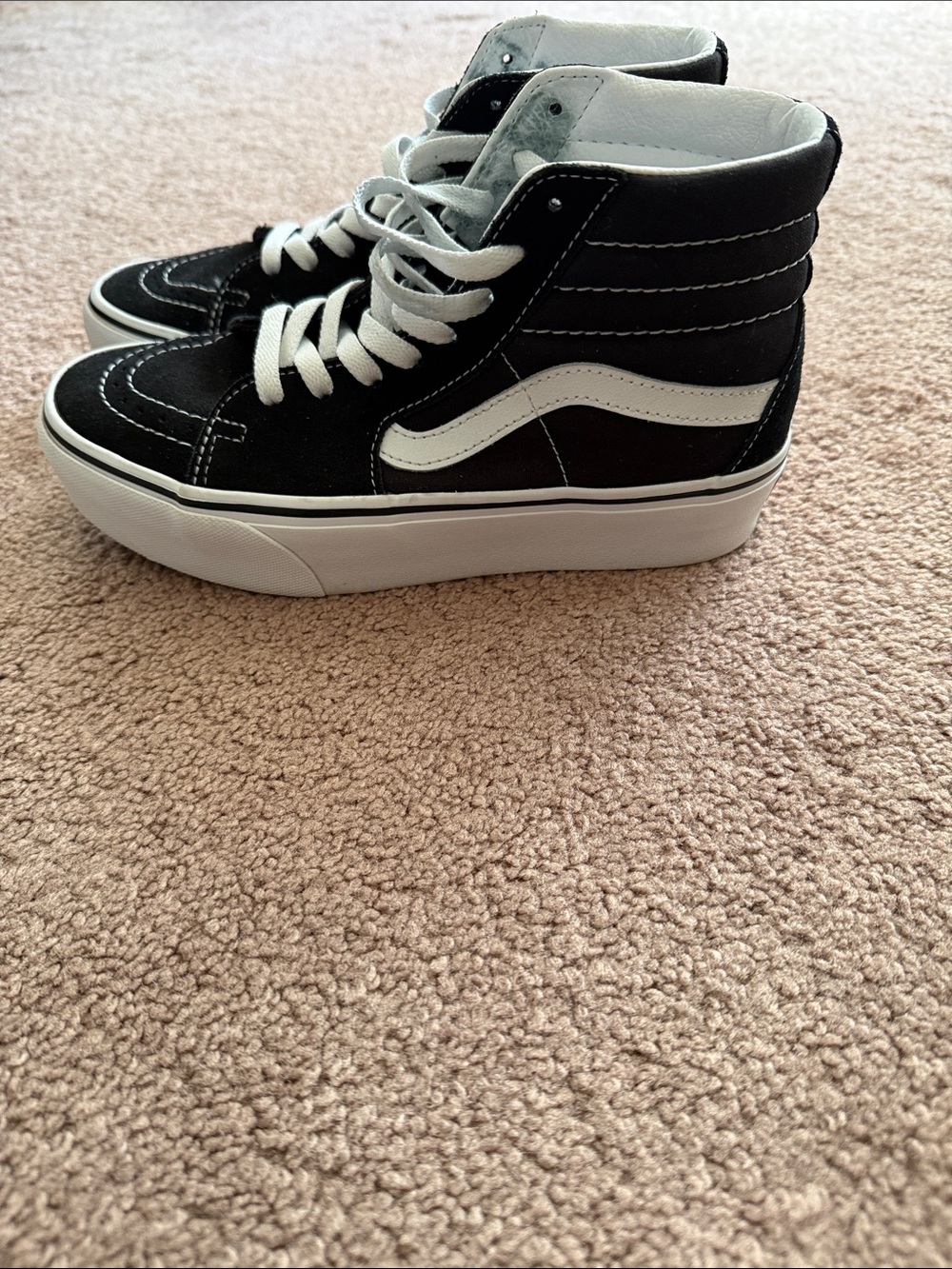 Vans Women’s Platform Black and White High-Top Sneakers